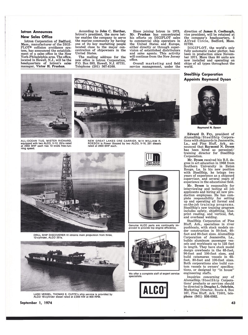Maritime Reporter Magazine, page 35,  Sep 1974