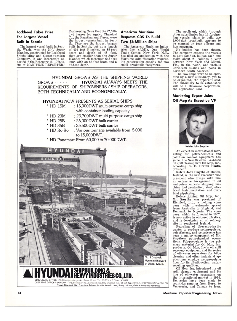 Maritime Reporter Magazine, page 12,  Apr 1976