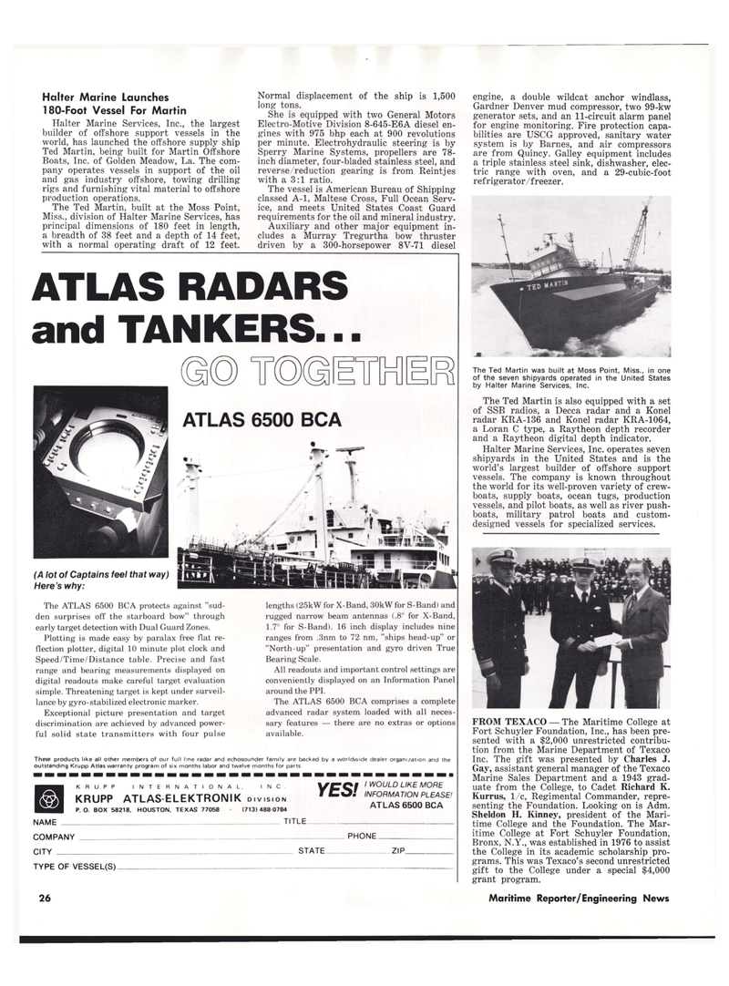 Maritime Reporter Magazine, page 24,  Aug 1977