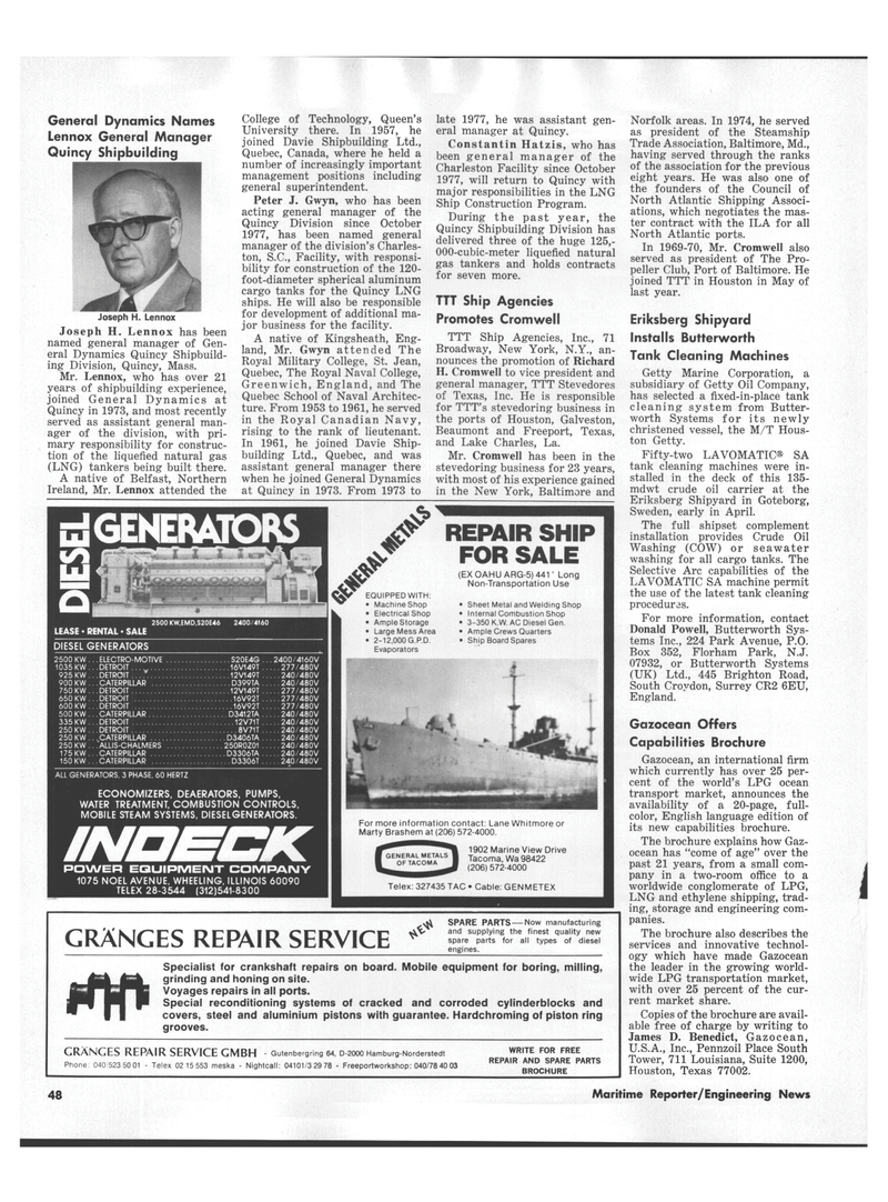 Maritime Reporter Magazine, page 4th Cover,  Aug 1978