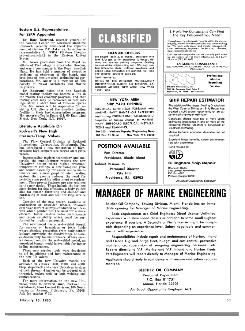 Maritime Reporter Magazine, page 53,  Feb 15, 1980