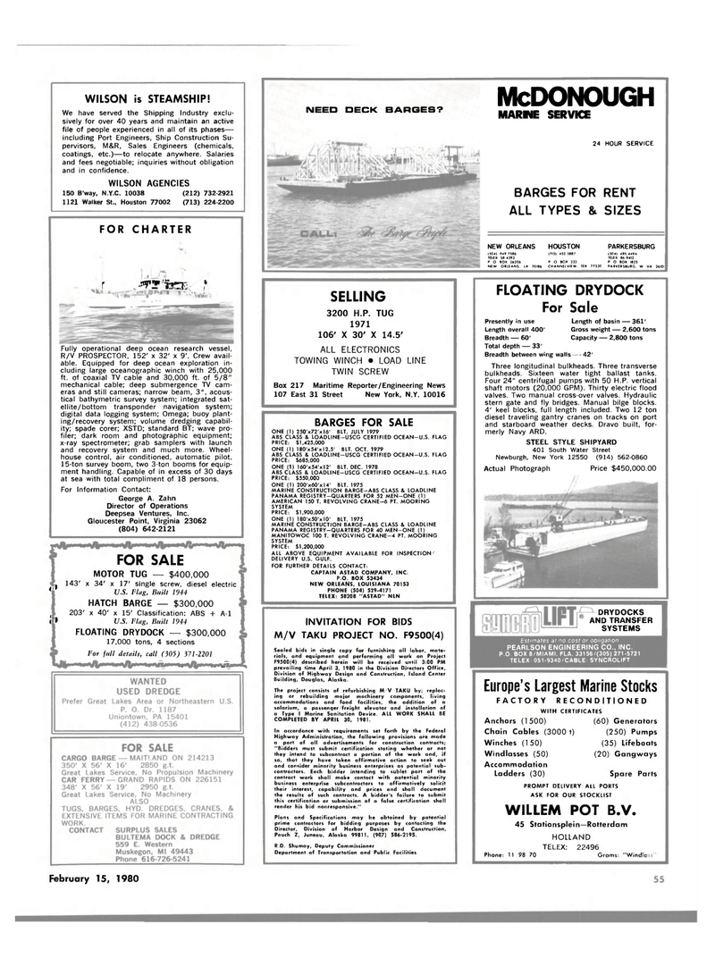Maritime Reporter Magazine, page 55,  Feb 15, 1980