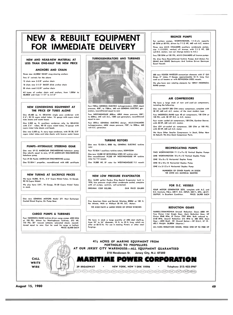 Maritime Reporter Magazine, page 47,  Aug 15, 1980