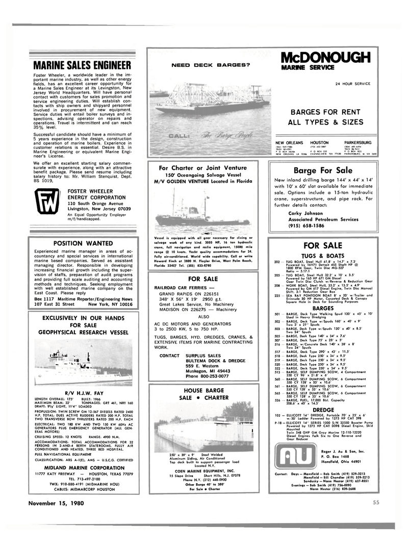 Maritime Reporter Magazine, page 55,  Nov 15, 1980