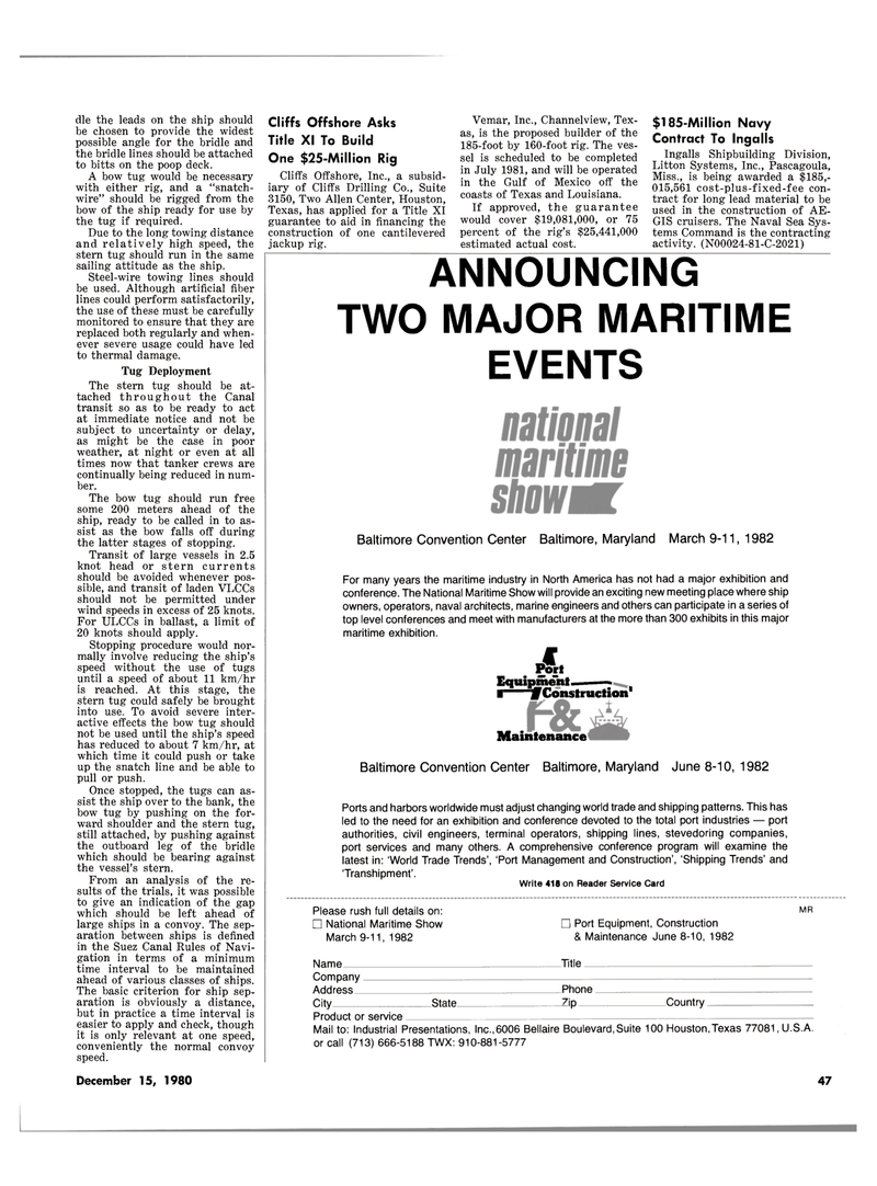 Maritime Reporter Magazine, page 43,  Dec 15, 1980