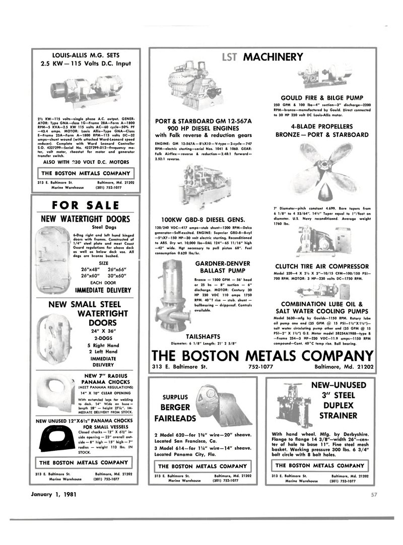 Maritime Reporter Magazine, page 57,  Jan 1981