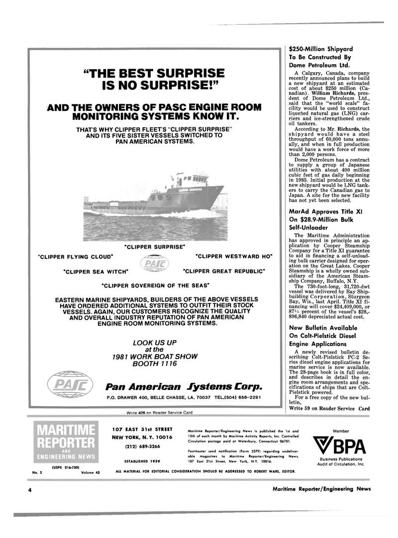 Maritime Reporter Magazine, page 2,  Jan 15, 1981