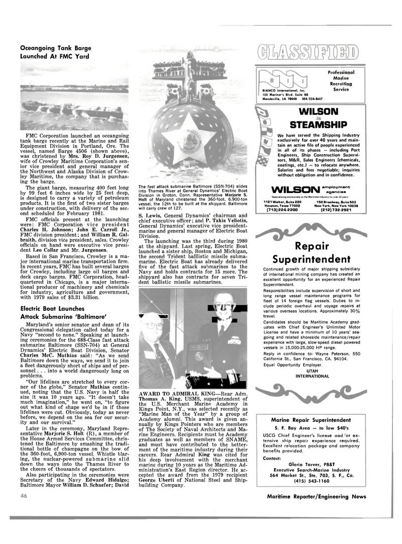 Maritime Reporter Magazine, page 46,  Jan 15, 1981