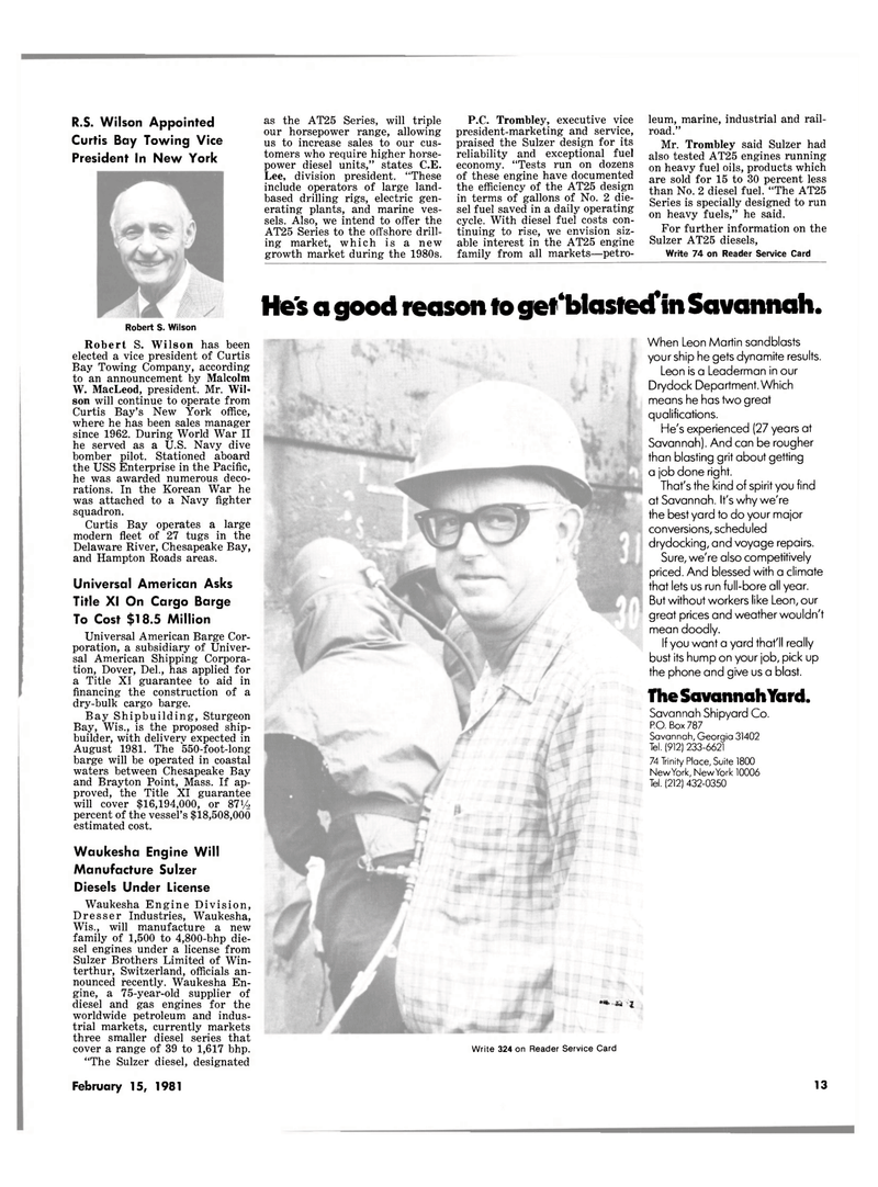 Maritime Reporter Magazine, page 11,  Feb 15, 1981