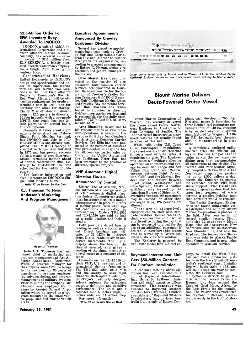 Maritime Reporter Magazine, page 41,  Feb 15, 1981