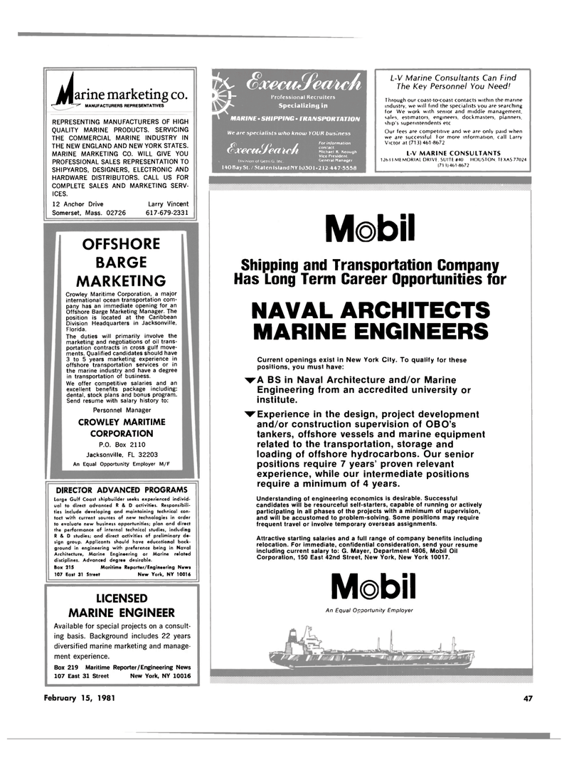 Maritime Reporter Magazine, page 45,  Feb 15, 1981