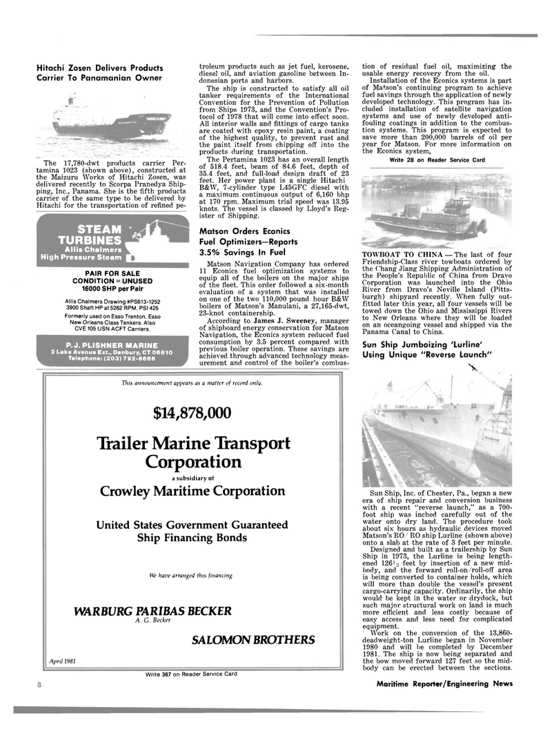 Maritime Reporter Magazine, page 6,  May 15, 1981
