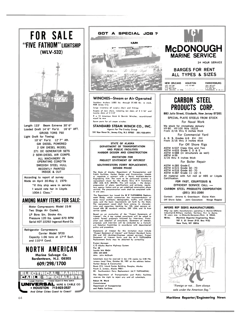 Maritime Reporter Magazine, page 60,  Oct 15, 1981