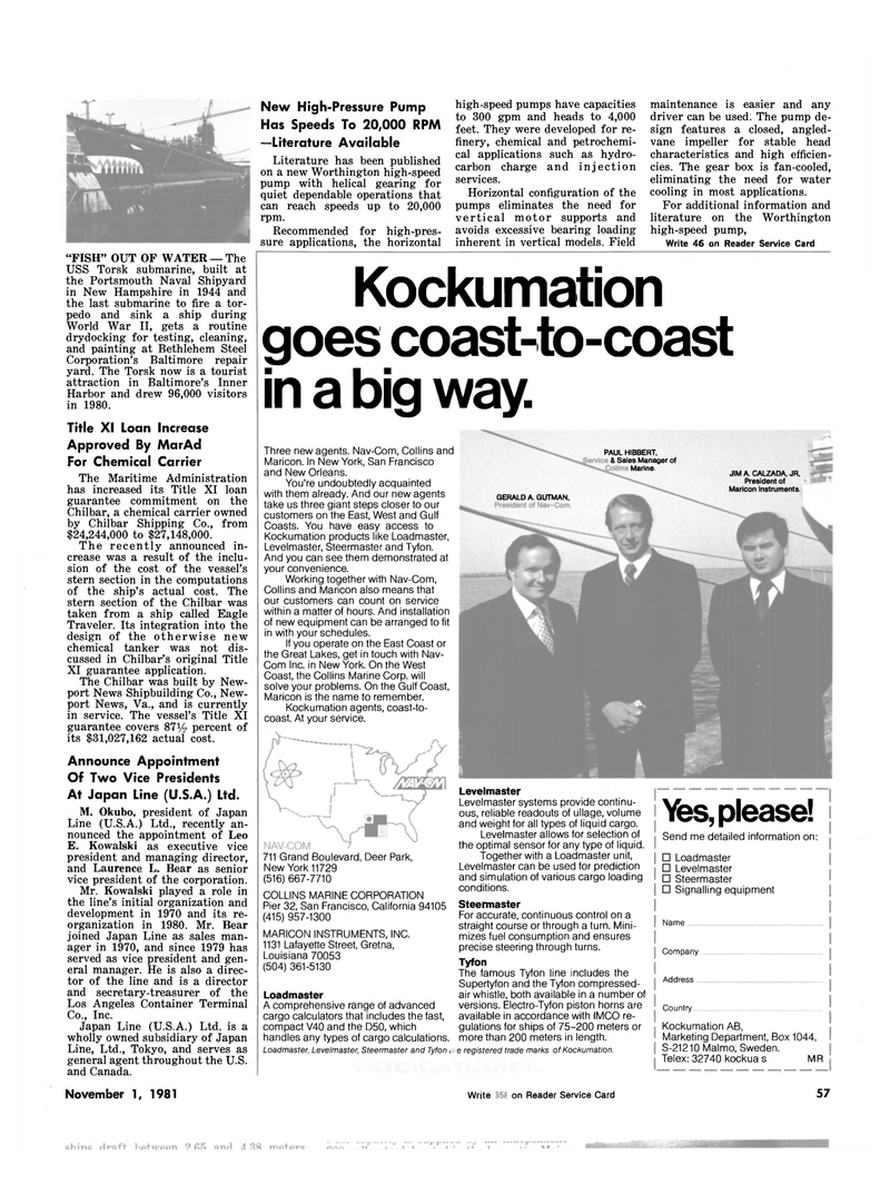 Maritime Reporter Magazine, page 61,  Nov 1981