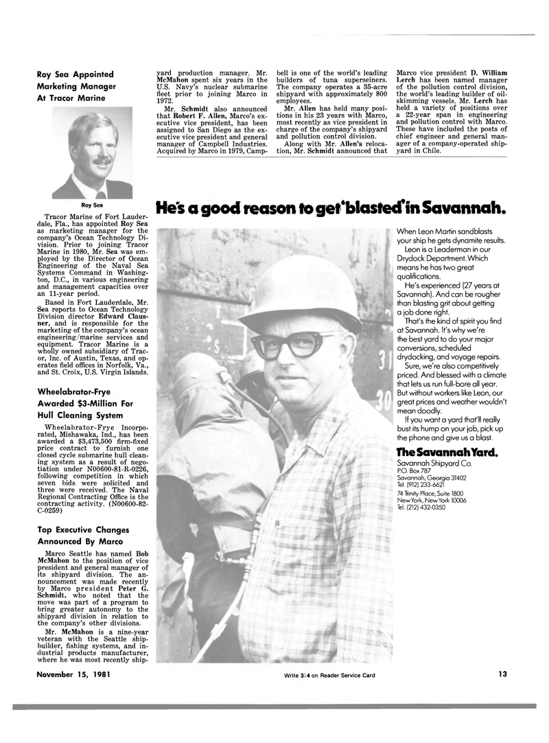 Maritime Reporter Magazine, page 9,  Nov 15, 1981