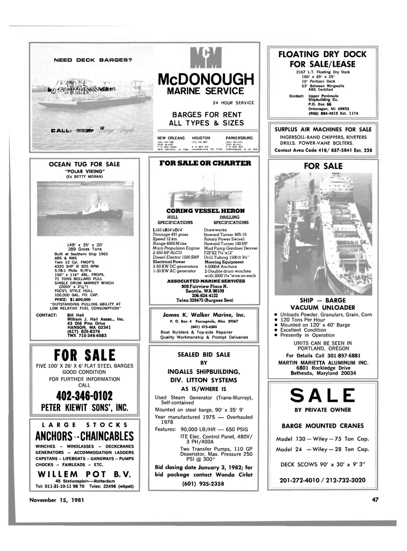 Maritime Reporter Magazine, page 43,  Nov 15, 1981