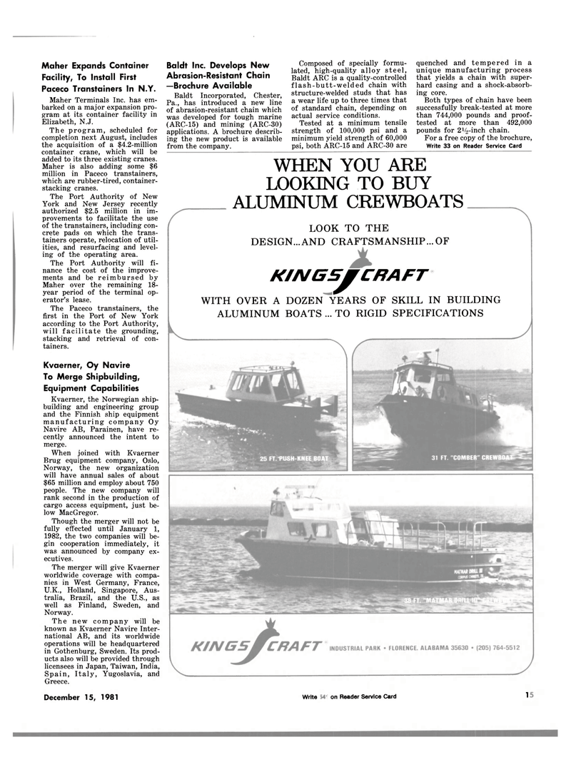 Maritime Reporter Magazine, page 13,  Dec 15, 1981