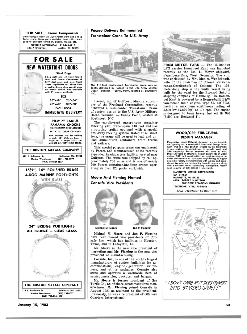Maritime Reporter Magazine, page 49,  Jan 15, 1983