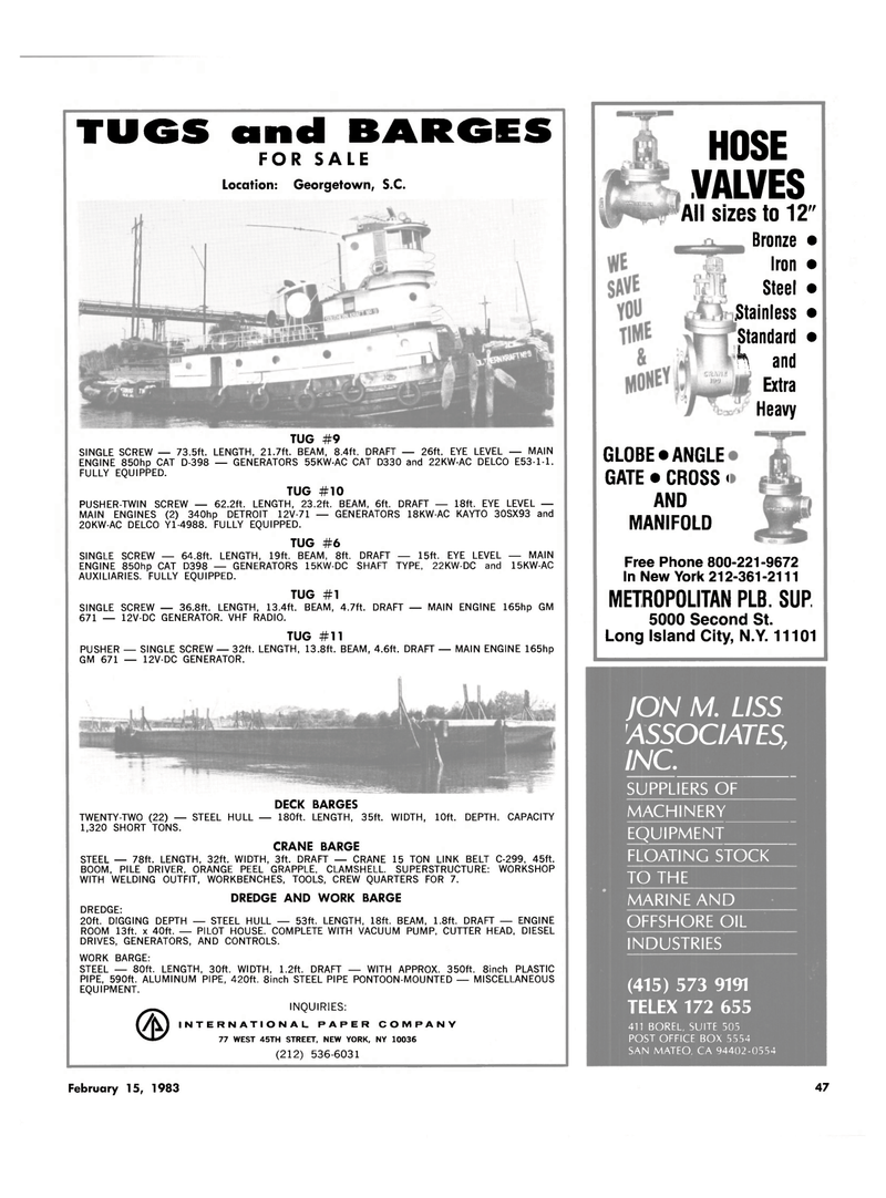 Maritime Reporter Magazine, page 43,  Feb 15, 1983