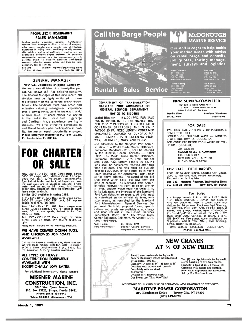 Maritime Reporter Magazine, page 73,  Mar 1983