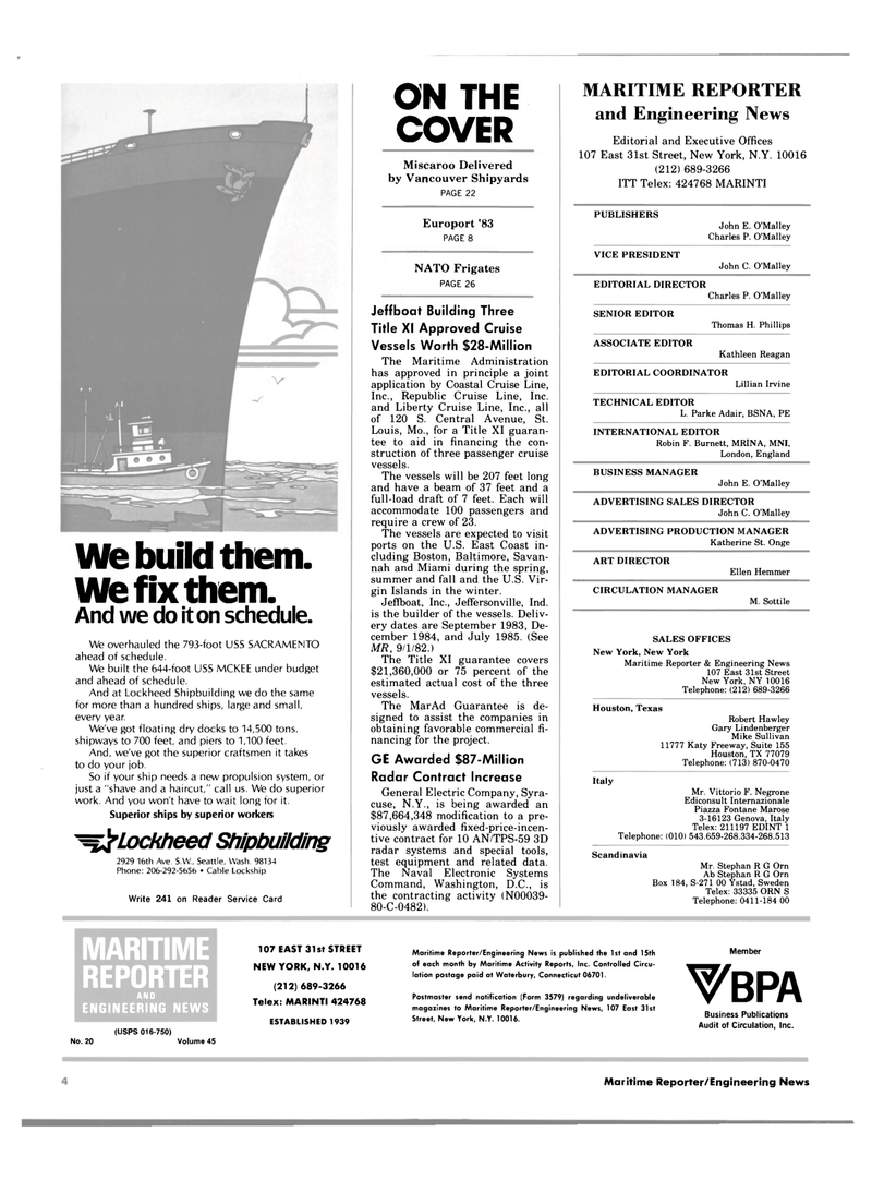 Maritime Reporter Magazine, page 2,  Oct 15, 1983