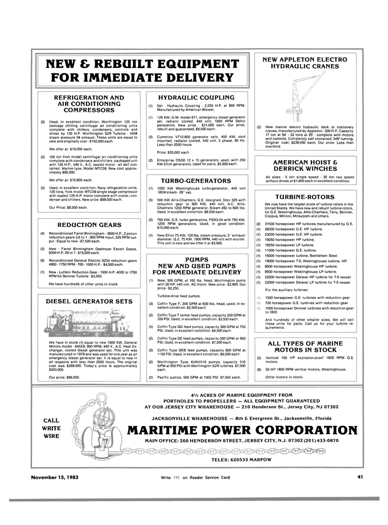 Maritime Reporter Magazine, page 41,  Nov 15, 1983