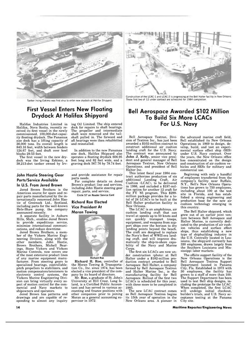 Maritime Reporter Magazine, page 12,  Apr 15, 1984