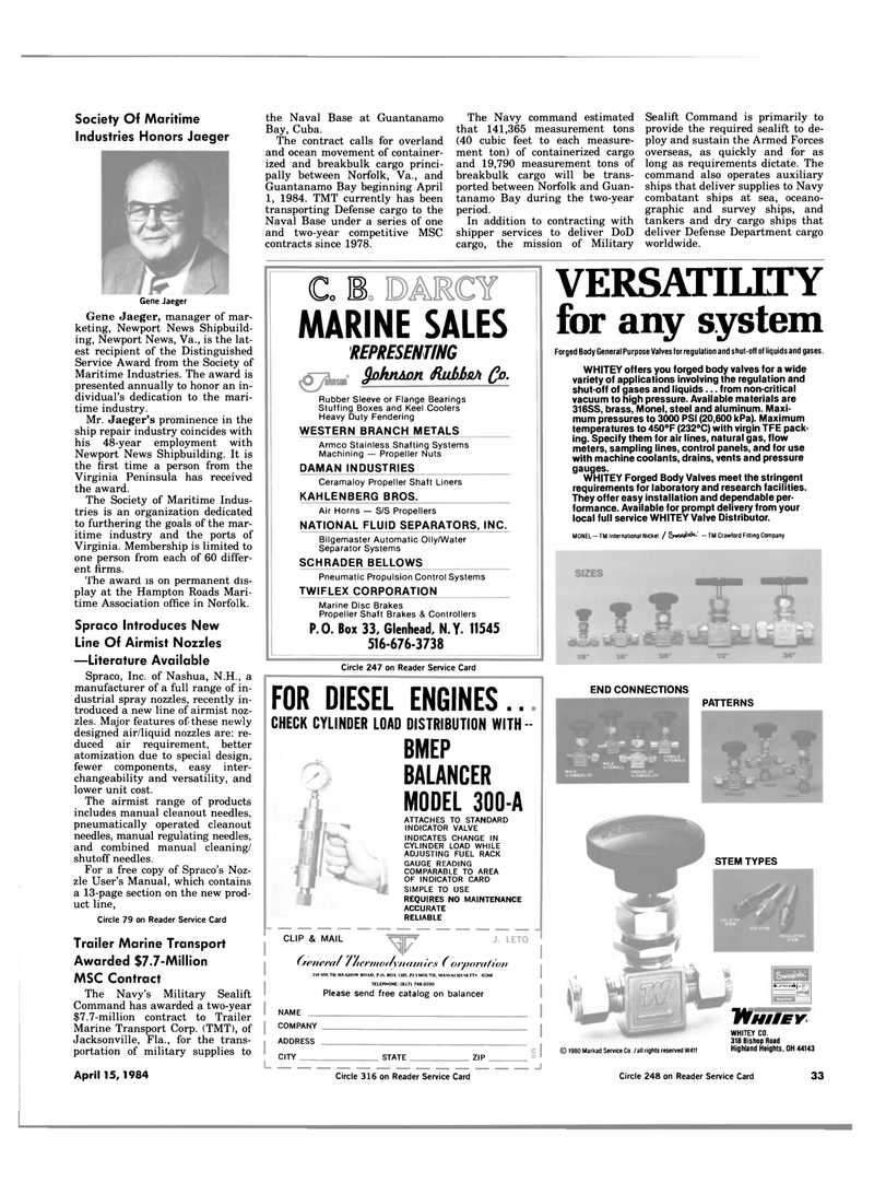 Maritime Reporter Magazine, page 31,  Apr 15, 1984