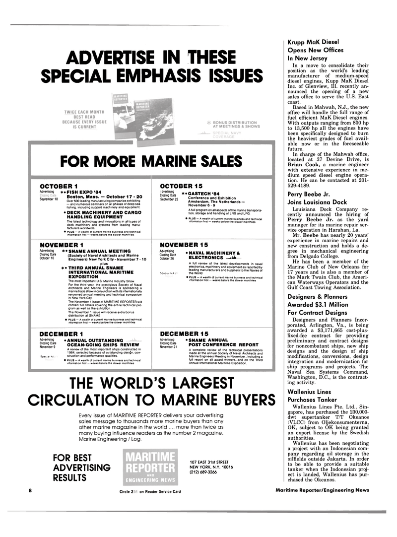 Maritime Reporter Magazine, page 6,  Aug 15, 1984
