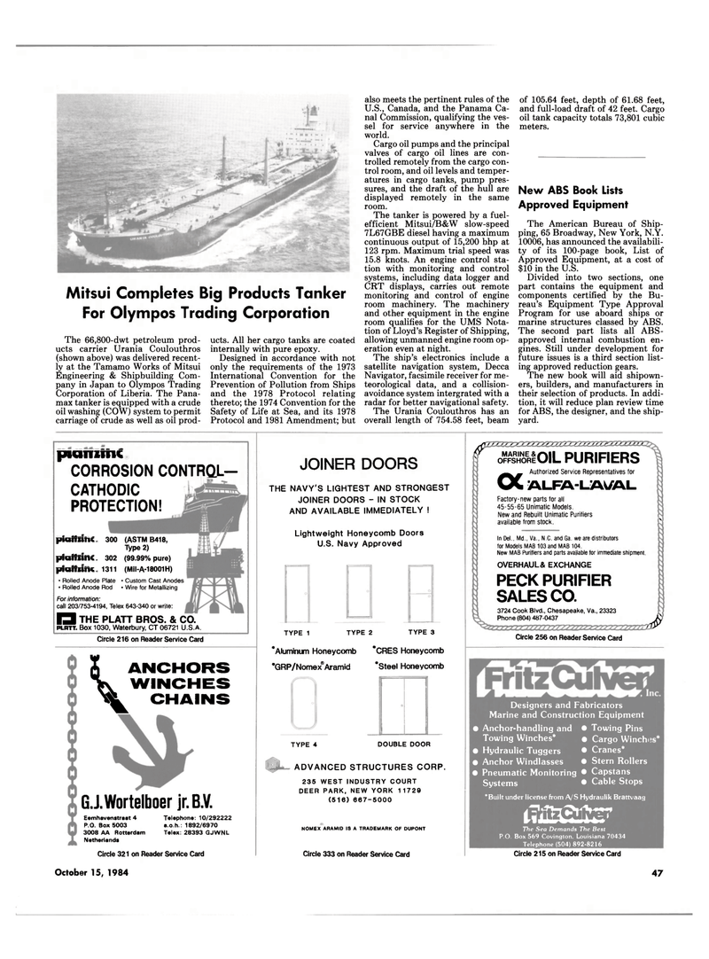 Maritime Reporter Magazine, page 43,  Oct 15, 1984