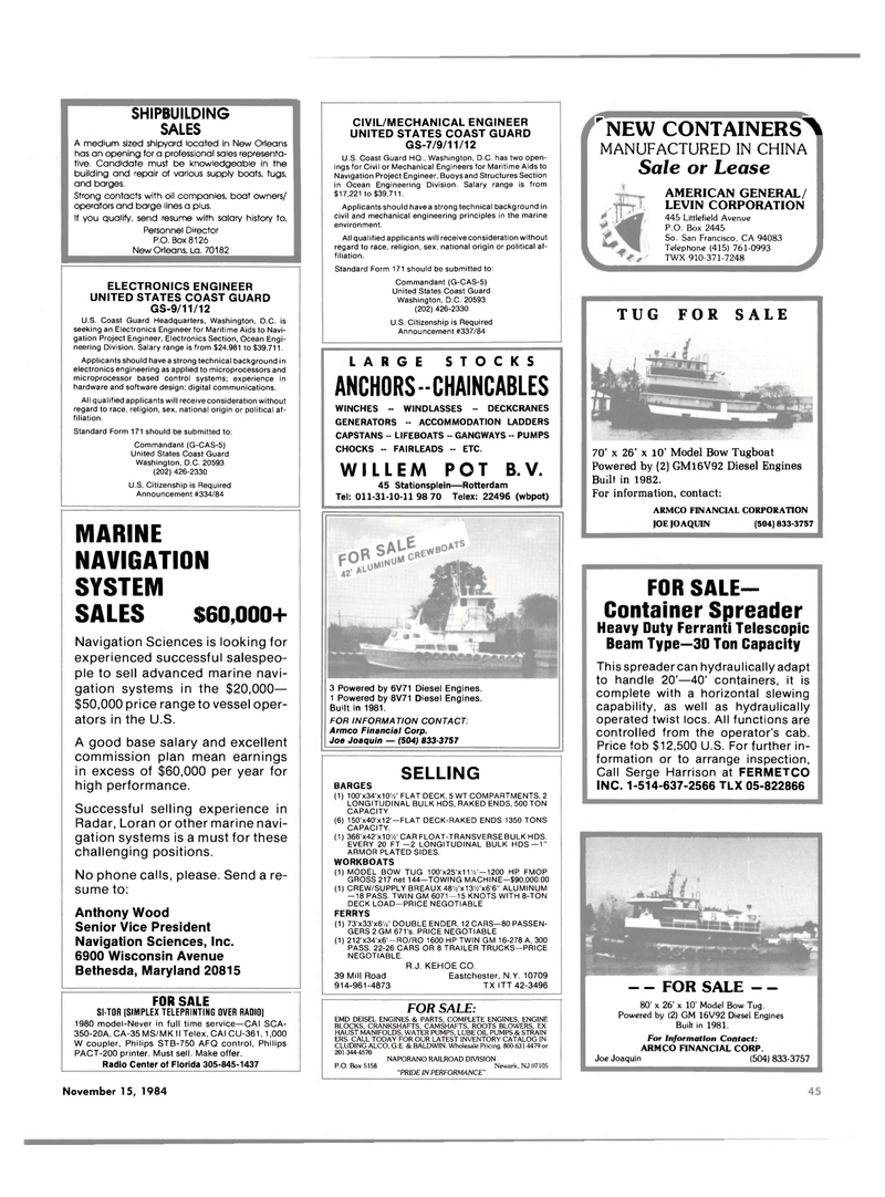 Maritime Reporter Magazine, page 39,  Nov 15, 1984
