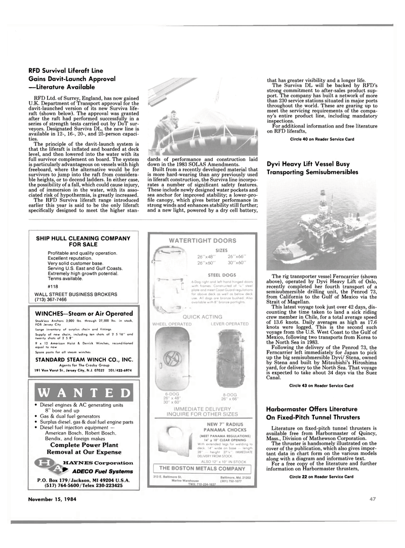 Maritime Reporter Magazine, page 41,  Nov 15, 1984
