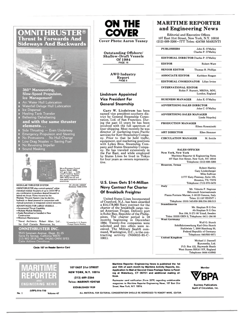 Maritime Reporter Magazine, page 2,  Jan 1985