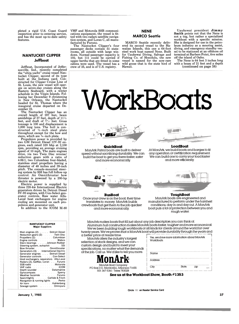 Maritime Reporter Magazine, page 39,  Jan 1985