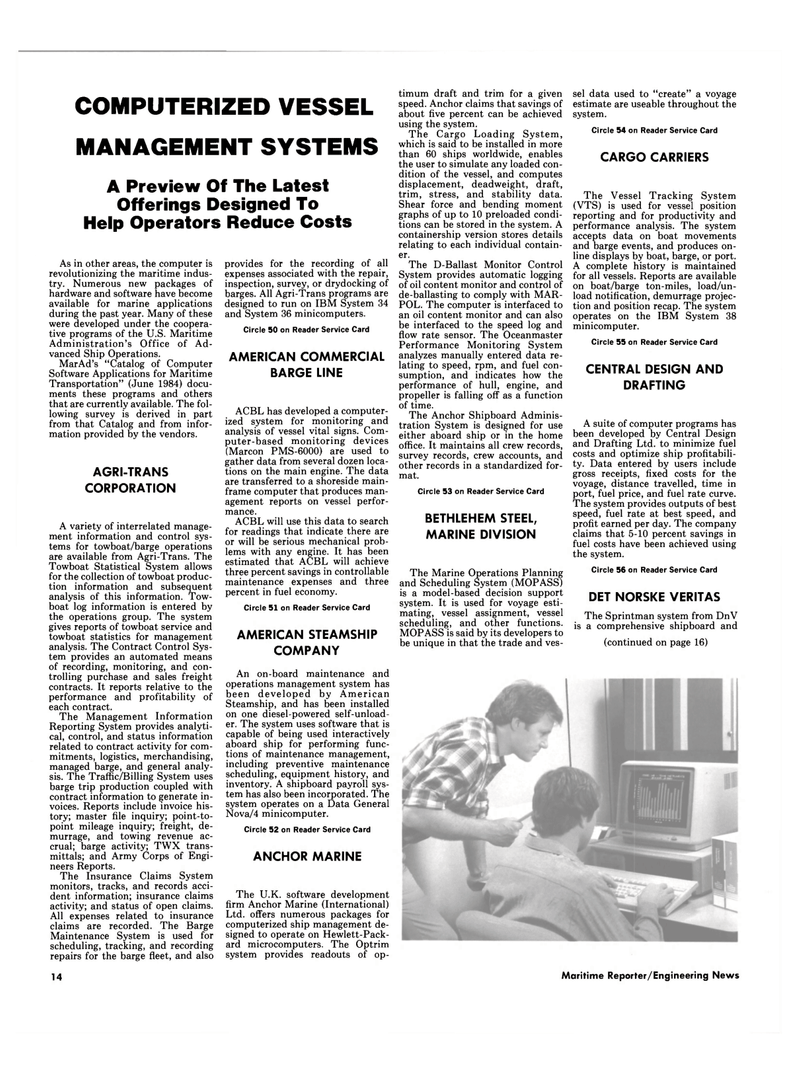 Maritime Reporter Magazine, page 12,  Jan 15, 1985