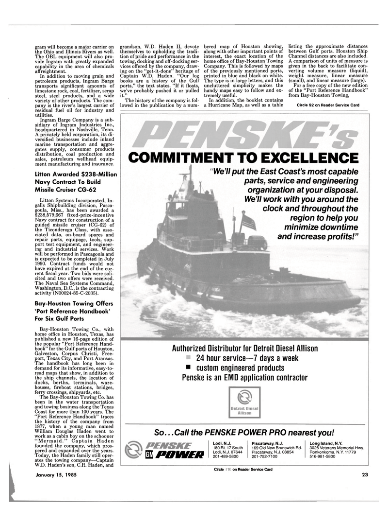 Maritime Reporter Magazine, page 21,  Jan 15, 1985