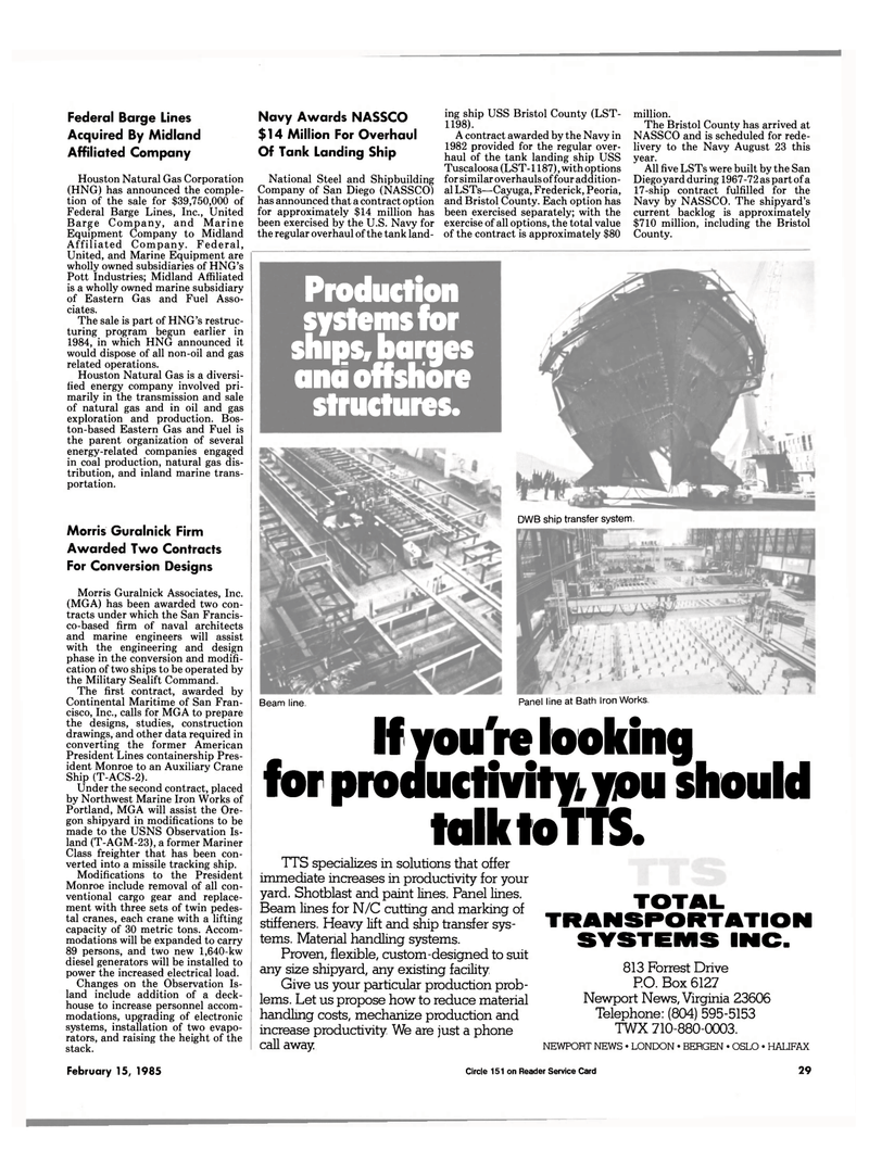 Maritime Reporter Magazine, page 29,  Feb 15, 1985