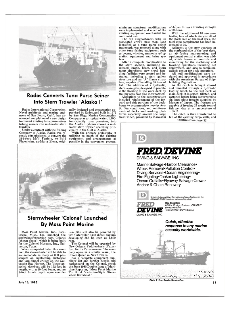 Maritime Reporter Magazine, page 31,  Jul 15, 1985