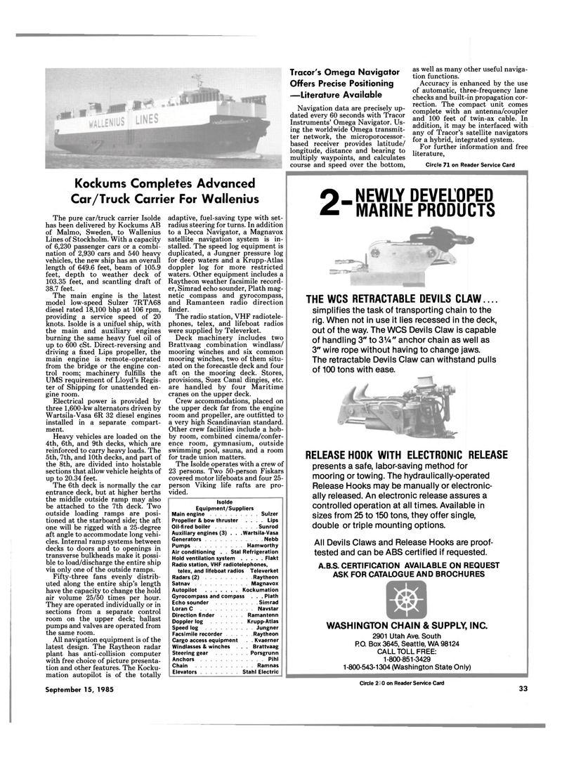 Maritime Reporter Magazine, page 29,  Sep 15, 1985