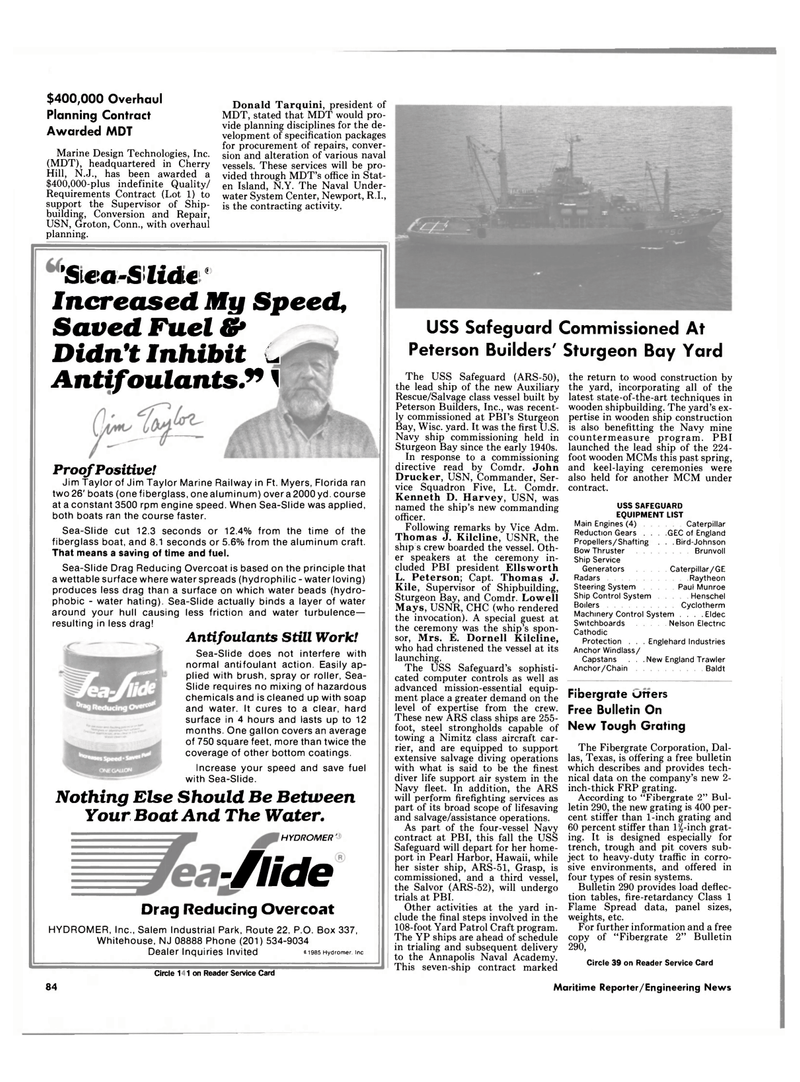 Maritime Reporter Magazine, page 78,  Nov 1985