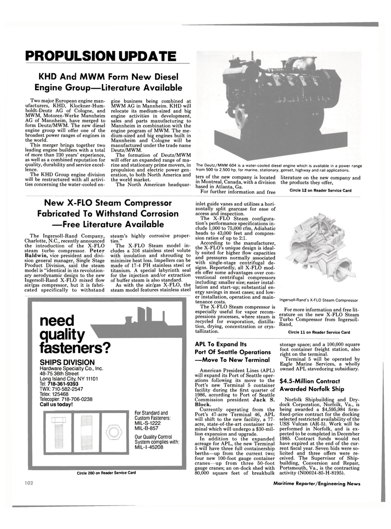 Maritime Reporter Magazine, page 96,  Nov 1985