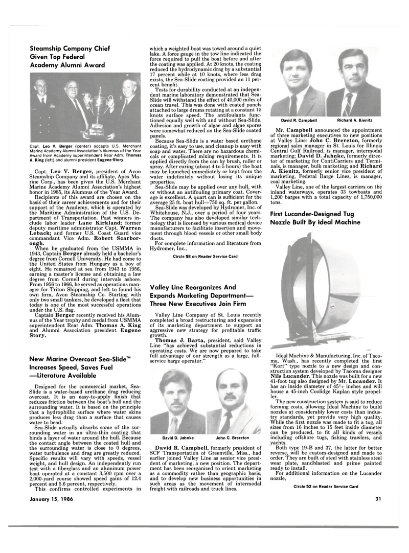 Maritime Reporter Magazine, page 29,  Jan 15, 1986