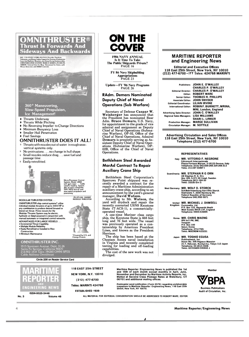 Maritime Reporter Magazine, page 2,  Feb 1986