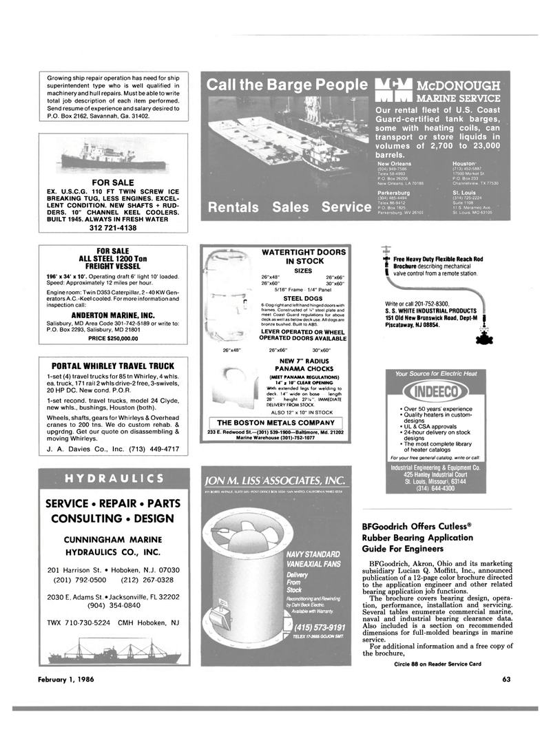 Maritime Reporter Magazine, page 59,  Feb 1986