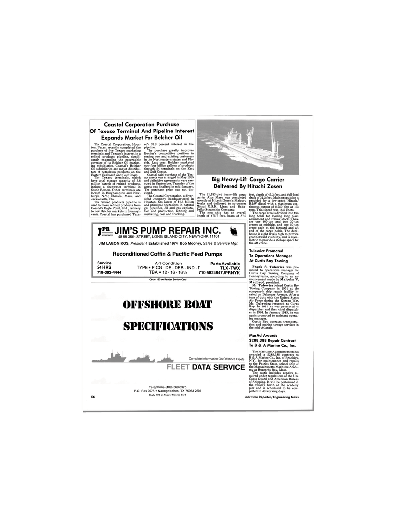 Maritime Reporter Magazine, page 3rd Cover,  Mar 1986