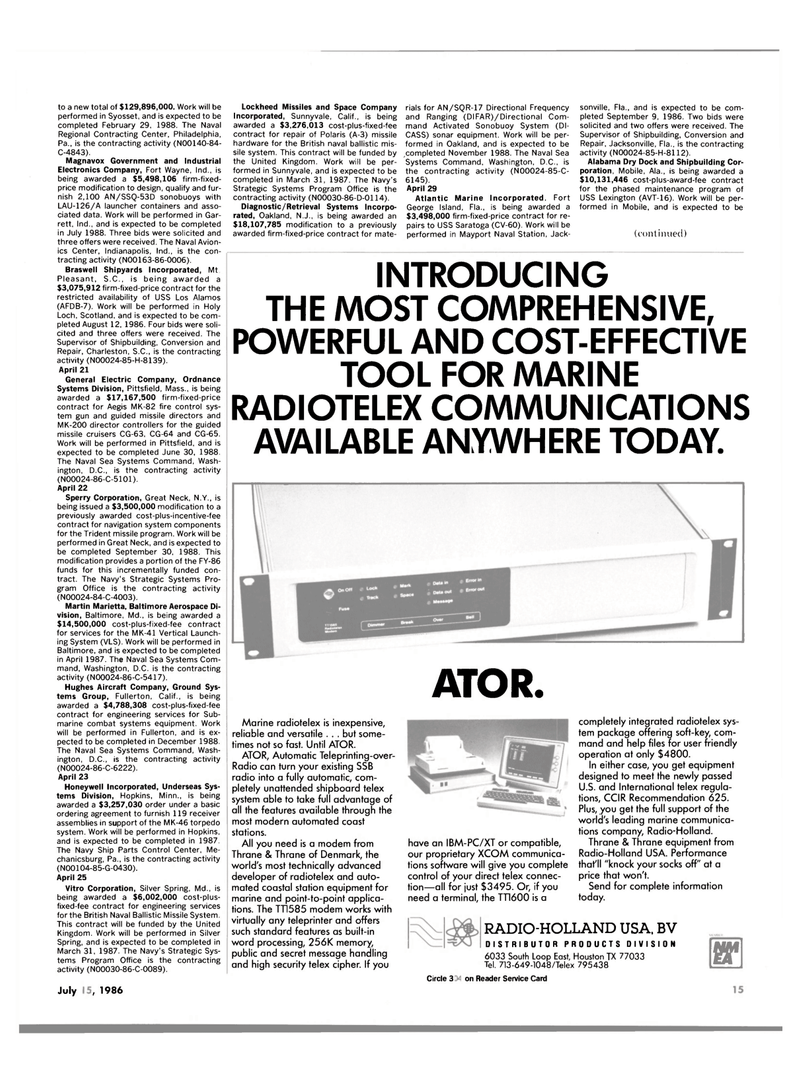Maritime Reporter Magazine, page 15,  Jul 15, 1986