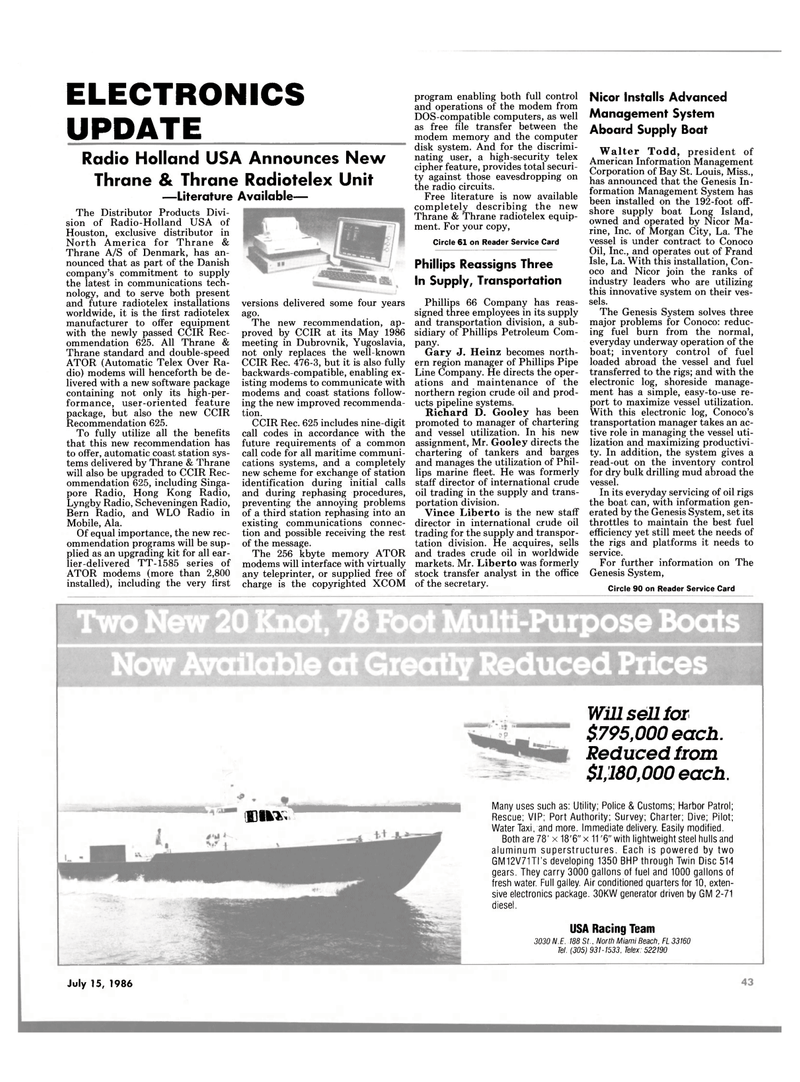 Maritime Reporter Magazine, page 43,  Jul 15, 1986