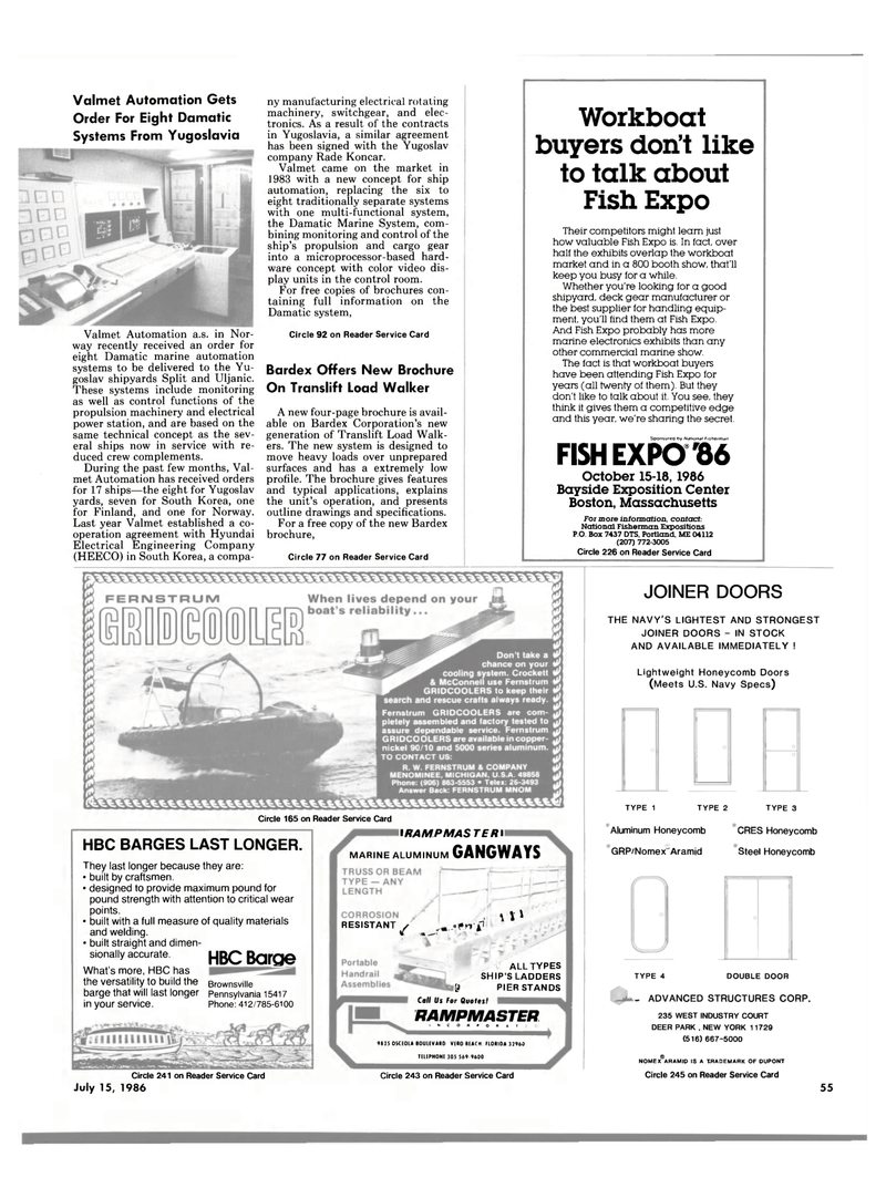 Maritime Reporter Magazine, page 55,  Jul 15, 1986