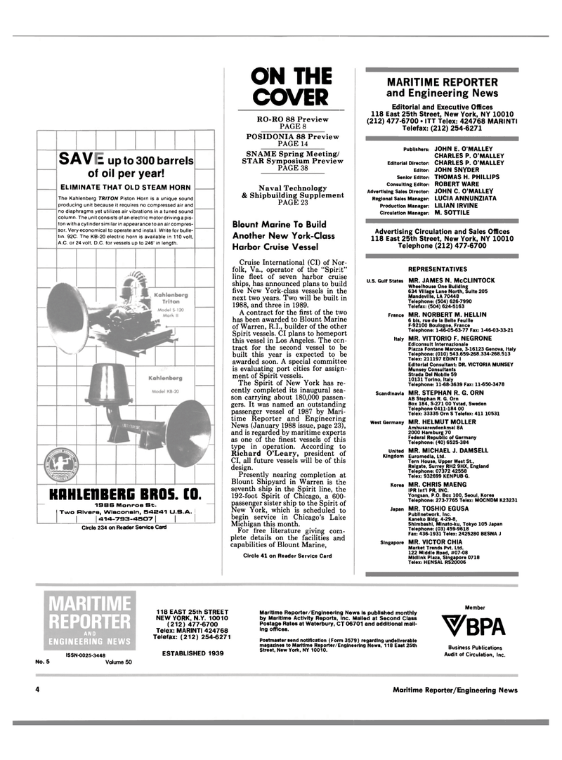 Maritime Reporter Magazine, page 2,  May 1988