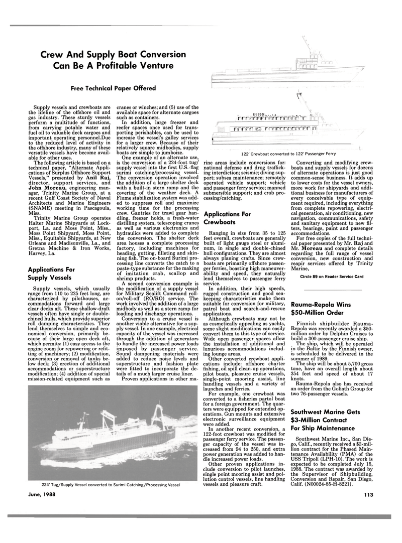 Maritime Reporter Magazine, page 105,  Jun 1988